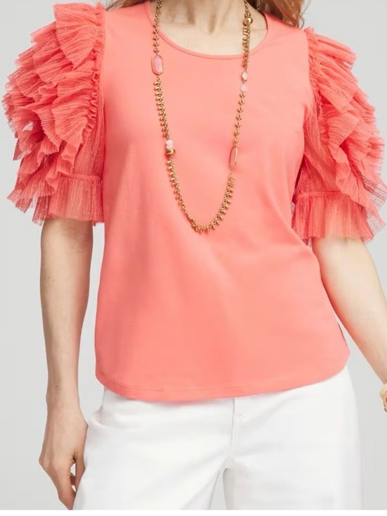 Chico's Tops - Chico’s Pleated Tulle-Sleeve Top